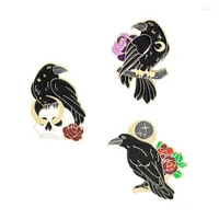 Brooches Punk Collection Enamel Pins Dark Black Brooch Crow Raven Skull Badge Denim Shirt Lapel Pin Gothic Jewelry Gift