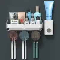 Toothbrush Holders Toothbrush Holder Bathroom Accessories Set Kit Wall Mounted Shelf Organizer Storage Without Drill Toilet Organization Products 221205