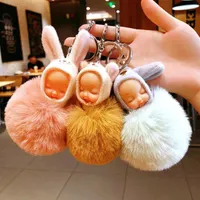 Keychains 30pcs lot Cute Baby With Bownot Plush Dolls Pendant Key Ring Girls Bag Decorations For Party Creative Gift Car Dec