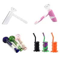 Headshop214 Silicon Smoking Hand Pipe About 6.3 Inches Colorful Dab Rig Bubbler Bong Glass Water Pipes 14mm 19mm Male Bowl 4 Models