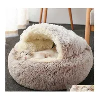 Cat Beds Furniture Warm Cat Cave Bed Hooded Donut Cozy Soft Plush Dog Self Warming Cuddler Slee Nest For Small Medium Dogs Cats Pu Dhwrd