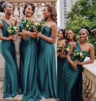 Sexy Dark Green Pink African Bridesmaid Dresses 2022 Wedding Guest Dress One Shoulder Mermaid Sweep Train Long Plus Size Party Mai3640427