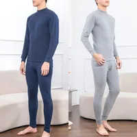 Men's Thermal Underwear Men's Set Cotton Top And Bottom 2Pcs Sets Long Johns O-neck Slim Fit Mens Undershirt Basic Clothing