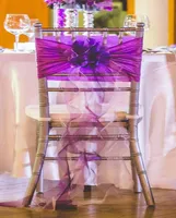 2015 Purple 3D Flowers Ruffle Chiffon Ribbon Bow Crystal Pearls Chair Sash Chair Covers Wedding Decorations Wedding Accessories1414398