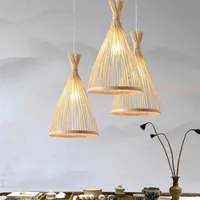 Ceiling Lights Chinese Hand Knitted Chandelier Woven lampshade Pendant Light Bamboo Hanging Lamp For Home Lampara Techo 1205