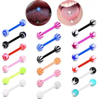 Tongue Rings Duotone Acrylic Uv Tongue Ring Barbells With Stripe Balls nipple ring Piercing jewelry