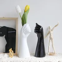 Vases Creative Home Decor Ceramic Vase Golden Black Hands Shaped Flower Pot Arrangement Accessories Living Room Ornament Nordic