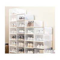 Storage Boxes Bins Enlarged Transparent Shoe Box Foldable Storage Plastic Clear Home Organizer Stackable Display Superimposed Comb Dh5Cg