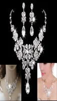 2021 Selling Women Fashion Korean Style Crystal Wedding Earrings Adjustable Pendant Necklace Bridal Jewelry Set Cheap 2114521