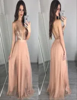 2018 Rose Gold Sequins Prom Dresses Sexy Deep V Neck Backless Bridesmaid Dress Vestidos Cheap Evening Party Gowns2940119