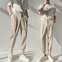 Men's Suits Men 2022 Spring Summer Fashion Solid Color Suit Trousers Men's Korean Pockets Business Casual Pants Male Loose Thin G229