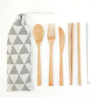 Flatvaruupps￤ttningar Creative Travel Cotestlar Bamboo -redskap Set Reanv￤ndbart Eco Friendly Portable Fork Spoon Table Proware Accessories