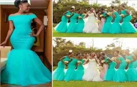 Aqua Teal Turquoise Mermaid Bridesmaid Dresses Off Off Off Long Ruched Tulle Africa Style Nigerian Bridesmaid Dress BM01805801973