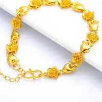 Link Bracelets Flower Heart Wrist Bracelet Chain For Women Yellow Gold Filled Exquisitive Fashion Jewelry Gift