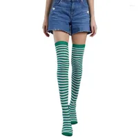 Women Socks K1Me Girls Holiday Thigh High Long Christmas Rayas Impreso sobre las medias de rodilla Cosplay Cosplay