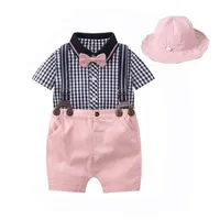Clothing Sets Boy Suit Baby Clothes Kids Newborn Outfits Summer Cotton Short Sleeve Rompers Suspender Shorts Hats 3Pcs Infant E23228