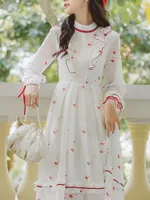 Casual Dresses Vintage Floral Elegant Dress Women Ruffle Sweet Fairy Grunge Female White Korean Lolita Summer One-piece Chic