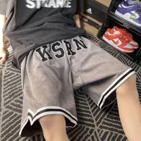 Men's Shorts American Retro Street Men's Casual Basketball Embroidered Trendy Couple Sweatpants College Lazy Cropped Pants