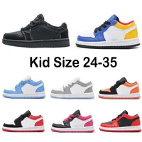 Athletic 1s low help Kid Basketball Shoes Game Infants Royal Scotts Obsidian Chicago Bred Sneakers Kids with shoe box size EUR24-35