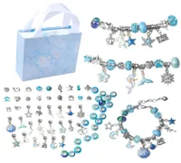 Whole 3pcs Bracelet 60Pcs Bead Blue Mixed theme Sterling Silver Murano Glass Charm Enamel Pendant Charm Beads Fit Pandora Ch1993506