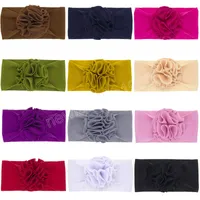 Solid Color Handmade Folded Flower Elastic Wide Hairband Fashion Baby Girls Floral Headband Kids Hair Accessories