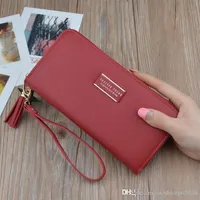 Factory whole brand handbag leather wallet Korean large capacity women fashion leathers tassel Long purse candy color hand Wal270v