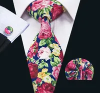 Fashion Colorful Mens Necktie Sets Classic Cotton Tie Sets Floral Tie Hanky Cuffinks Sets Formal Business Wedding Party Prom N1325822830