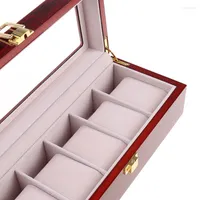 Jewelry Pouches 5 Slots Display Watch Boxes Wood Storage Case With Lock P9YF