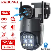 IP-camera's Aszhonga 4G/WiFi 4x Zoom PTZ Camera Two-Way Audio WiFi 8MP Beveiligingsbewaking Linking Tracking Dual Lens Home Outdoor Camera T221205