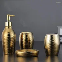 Bath Accessory Set Nordic Style Golden Ceramic Bathroom Gold Liquid Soap Dispenser Holder Toothbrush Cup Accessories Sets