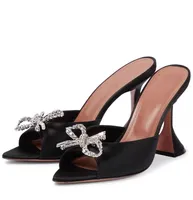 Luxury Muaddis Sandals Shoes Women Crystal-Bow Mules Summer Aminas Satin Lady Peep Toe Party Wedding Dress Elegant Slippery
