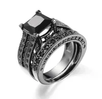 Frauen Ringe Big Black Blue Stone Fashion Ehering Sets Engagement Versprechen Bague Femme Europe Mode Twoinone Rings6605767