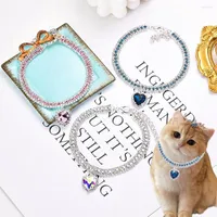 Dog Collars Bling Crystal Collar Cat Necklace Glitter Rhinestones Heart Pendant Jewelry Adjustable Pet For Small Supplies