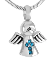 new Z309 Little Angel Fairy Hold blue Crystal Cross Stainless Steel keepsake cremation urns Necklace For Ashes Of Loved Ones Fill9732087