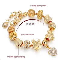 Stylish Gold Plated Heart Diamond Pendants Pärlade trådar Bangles Alloy Jewelry Accessories Dingle Charms armband Anklets för CH269I