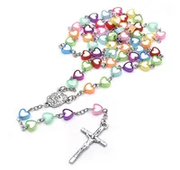 Pendant Necklaces Religious Colorful Love Heart Rosary Bead Necklace Children039s Cross Handmade Lucky Praying Blessing Jewelry4795620