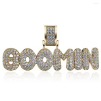 Pendant Necklaces Hip Hop CZ Zircon Paved Iced Out Bling BOOMIN Letter Pendants Necklace For Men Rapper Jewelry Gold Silver Color