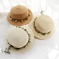 Breda randen hattar 2022 Summer Beach Hat Sun Straw for Women Sombreros de Sol Baby Kids Girl Chapeau Paille Accessories Gorro