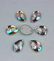 300 stks 1014 mm AB Kleur Acryl Kristallen Rhinestones Druppelaccessoires Flat Back Beads voor naaimurk Wedding Stones 2 Hole ZZ59983708