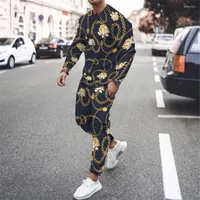 Men's Tracksuits Summer Man Baroque Cross Print Long Sleeve Suit Fashion Casual Vintage Street Style Luxury Round Neck Men's Oversized