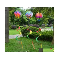 Garden Decorations Rainbow Air Balloon Sequins Color Stripes Garden School Decor Creative Balloons Wind Spinner With Coloured Ribbon Dhrhi
