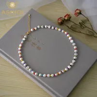 Pendant Necklaces ASHIQI 7 8mm Natural Freshwater Baroque Pearl Necklace Fashion Colorful Beads Girl Gift with Gold plated Buckle 221206
