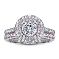 Akcesoria ślubne Purce Srebrne Pierścionki zaręczynowe 2PCS/Zestaw Swadczą parę Pink Pink Diamonds Birdal Ring Propozycja No Fading Ladies Jewelry HR11001
