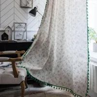Curtain Classy Small Flowers Green Curtains With Tassel Trim Window Half Blackout Bedroom Cotton Linen Cortinas Home Decor ZC122