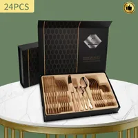 أدوات المائدة مجموعات 24 قطعة من أدوات المائدة ذهبية اللون مجموعة سكين الفولاذ المقاوم للصدأ