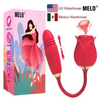 Sex Toy Massagebippe Vibrator Melo Rose Schubs saugen für Frau Anal Doppelkopf Dildo Oral Licking Female Teleskope Masturbation