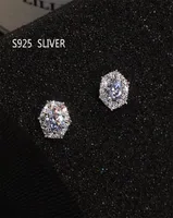 Simple s925 Silver Women Stud Earrings with Round Diamond Crystals Prevent Allergy Female Jewelry Earrings Accessories3171473