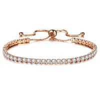 New Round Tennis Bracelet For Women Rose Gold Silver Color Cubic Zirconia Charm Bracelets & Bangles Femme Wedding Jewelry244P