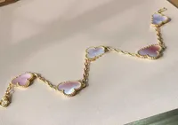 S925 Silver Five Flower Bracelet مع قذيفة وردية للنساء هدية مجوهرات الزفاف لديها ختم المعينات قفل PS48042860910