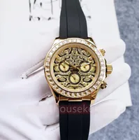 Orologio da uomo intarsiato in diamante da 40 mm in acciaio inossidabile U1 a catena in gomma impermeabile alla moda orologio meccanico completo